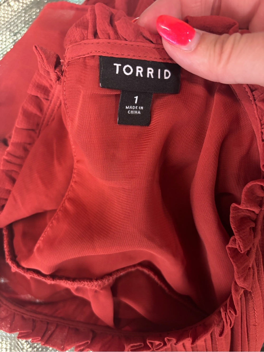 torrid Rust Ruffle Yoke Flutter Sleeve Blouse - Picture 3 of 3